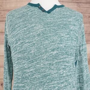 Express Tshirt Mens Medium Green Henley V Neck Knit Pullover Long Sleeve Casual